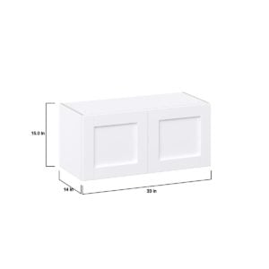 Dahlia Bright White  Shaker Assembled Wall Bridge  Cabinet (33 in. W X 15 in. H X 14 in. D)