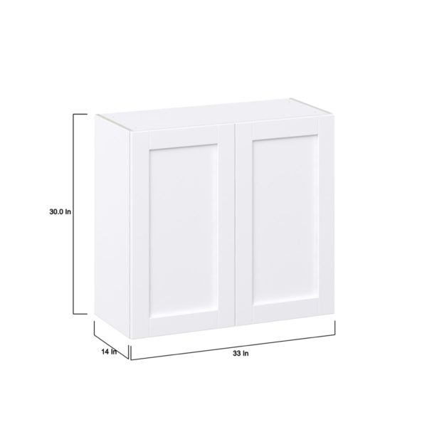 Dahlia Bright White  Shaker Assembled Wall  Cabinet (33 in. W X 30 in. H X 14 in. D)