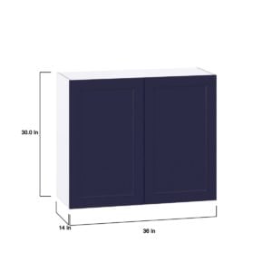 Camellia Painted Midnight Blue Recessed Assembled Wall  Cabinet with 2 Full High Doors (36 in. W x 30 in. H x 14 in. D)