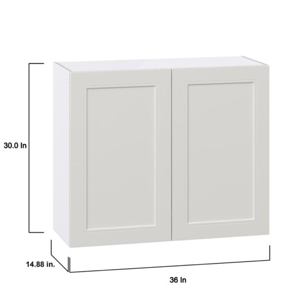 Wisteria Painted Light Gray Recessed Assembled Wall  Cabinet with 2 Full High Doors (36 in. W x 30 in. H x 14 in. D)