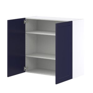 Camellia Painted Midnight Blue Recessed Assembled Wall  Cabinet with 2 Full High Doors (36 in. W x 35 in. H x 14 in. D)