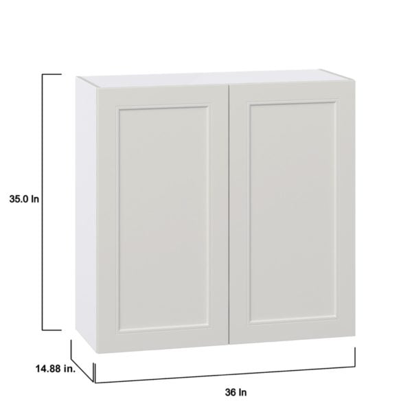 Wisteria Painted Light Gray Recessed Assembled Wall  Cabinet with 2 Full High Doors (36 in. W x 35 in. H x 14 in. D)