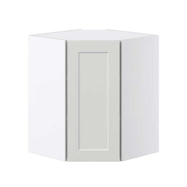 Wisteria Painted Light Gray Recessed Assembled Wall Diagonal Corner Cabinet with a Door (24 in. W x 30 in. H x 24 in. D)