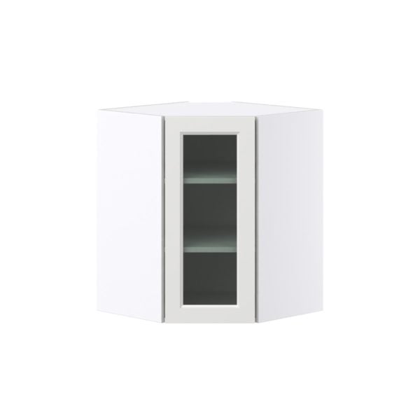 Magnolia Painted Bright White Assembled Corner Wall Cabinet with a Glass Door (24 in. W x 30 in. H x 24 in. D)