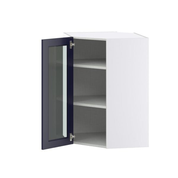 Camellia Painted Midnight Blue Assembled Corner Wall Cabinet with a Glass Door (24 in. W x 35 in. H x 24 in. D)