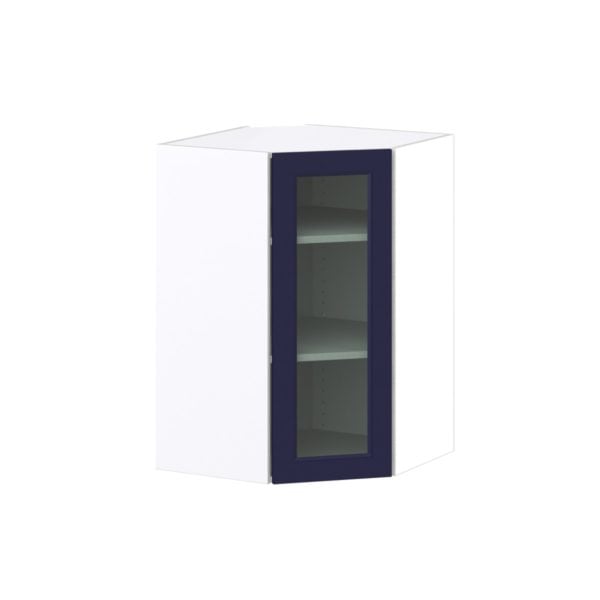 Camellia Painted Midnight Blue Assembled Corner Wall Cabinet with a Glass Door (24 in. W x 35 in. H x 24 in. D)