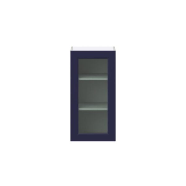 Camellia Painted Midnight Blue Assembled Wall  Cabinet with a Full High Glass Door (15 in. W x 30 in. H x 14 in. D)