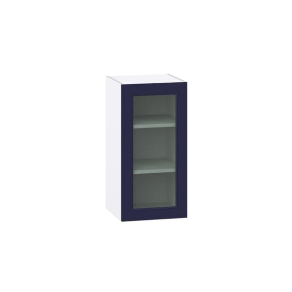 Camellia Painted Midnight Blue Assembled Wall  Cabinet with a Full High Glass Door (15 in. W x 30 in. H x 14 in. D)