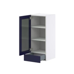 Camellia Painted Midnight Blue Assembled Wall  Cabinet with a Glass Door and a 5 in. Drawer (15 in. W x 35 in. H x 14 in. D)