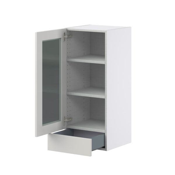 Wisteria Painted Light Gray  Assembled Wall  Cabinet with a Glass Door and a 5 in. Drawer (15 in. W x 35 in. H x 14 in. D)