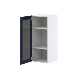 Camellia Painted Midnight Blue Assembled Wall  Cabinet with a Full High Glass Door (15 in. W x 35 in. H x 14 in. D)