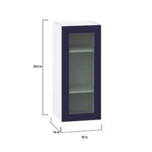 Camellia Painted Midnight Blue Assembled Wall  Cabinet with a Full High Glass Door (15 in. W x 35 in. H x 14 in. D)