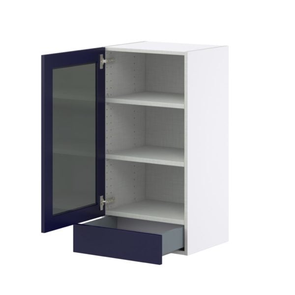 Camellia Painted Midnight Blue Assembled Wall  Cabinet with a Glass Door and a 5 in. Drawer (18 in. W x 35 in. H x 14 in. D)