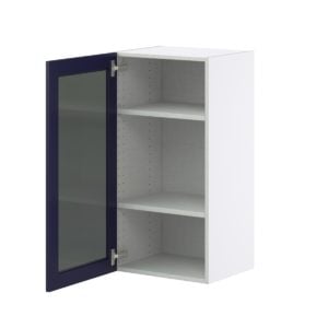 Camellia Painted Midnight Blue Assembled Wall  Cabinet with a Full High Glass Door (18 in. W x 35 in. H x 14 in. D)