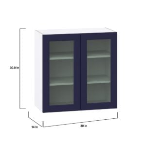 Camellia Painted Midnight Blue Assembled Wall  Cabinet with 2 Glass Doors (30 in. W x 30 in. H x 14 in. D)