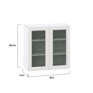 Magnolia Painted Bright White Assembled Wall  Cabinet with 2 Glass Doors (30 in. W x 30 in. H x 14 in. D)