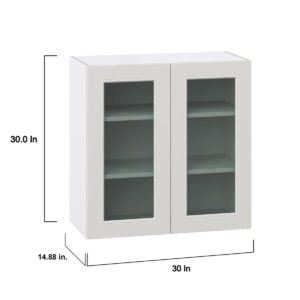 Wisteria Painted Light Gray  Assembled Wall  Cabinet with 2 Glass Doors (30 in. W x 30 in. H x 14 in. D)