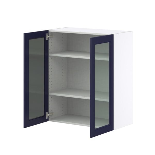 Camellia Painted Midnight Blue Assembled Wall  Cabinet with 2 Glass Doors (30 in. W x 35 in. H x 14 in. D)