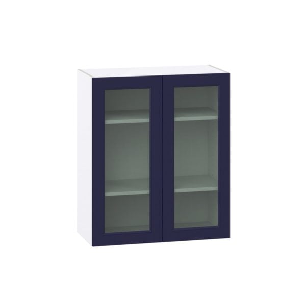 Camellia Painted Midnight Blue Assembled Wall  Cabinet with 2 Glass Doors (30 in. W x 35 in. H x 14 in. D)