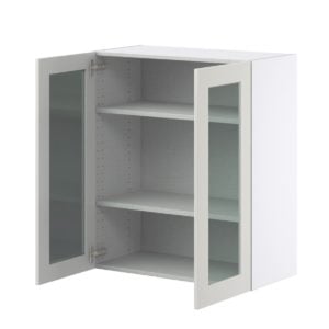 Wisteria Painted Light Gray  Assembled Wall  Cabinet with 2 Glass Doors (30 in. W x 35 in. H x 14 in. D)