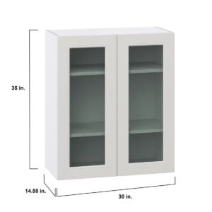 Wisteria Painted Light Gray  Assembled Wall  Cabinet with 2 Glass Doors (30 in. W x 35 in. H x 14 in. D)