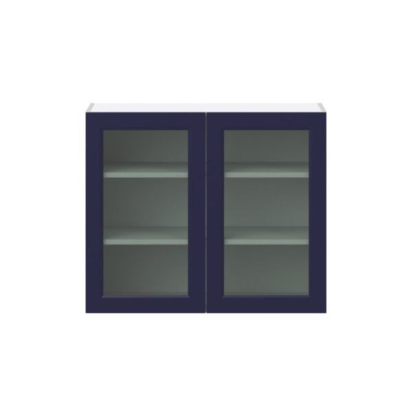 Camellia Painted Midnight Blue Assembled Wall  Cabinet with 2 Glass Doors (36 in. W x 30 in. H x 14 in. D)