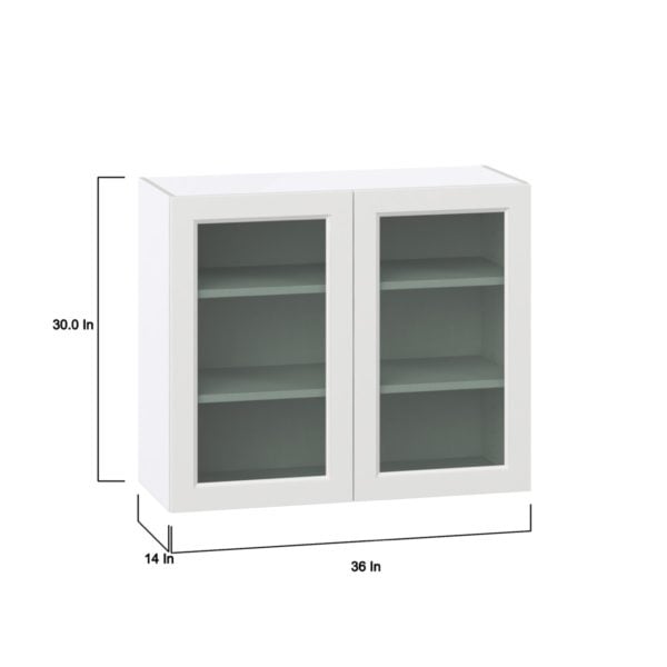 Magnolia Painted Bright White Assembled Wall  Cabinet with 2 Glass Doors (36 in. W x 30 in. H x 14 in. D)