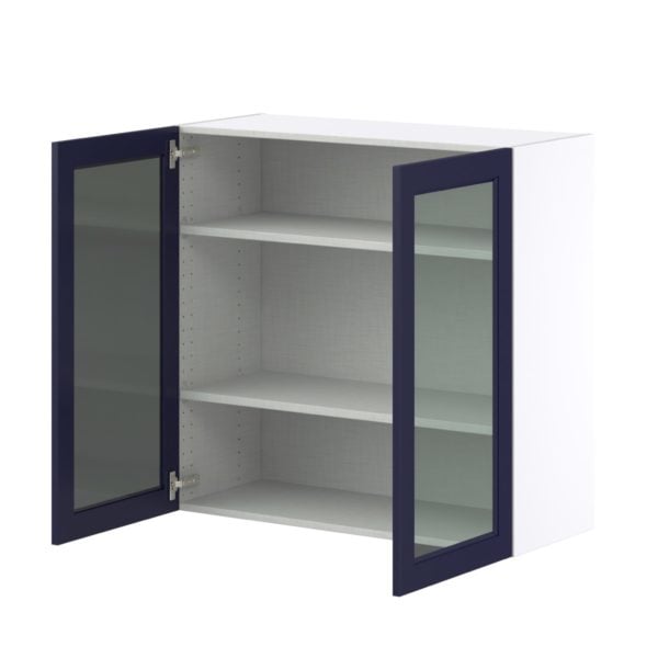 Camellia Painted Midnight Blue Assembled Wall  Cabinet with 2 Glass Doors (36 in. W x 35 in. H x 14 in. D)