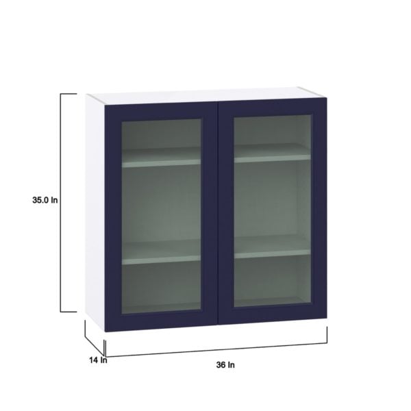 Camellia Painted Midnight Blue Assembled Wall  Cabinet with 2 Glass Doors (36 in. W x 35 in. H x 14 in. D)