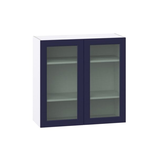 Camellia Painted Midnight Blue Assembled Wall  Cabinet with 2 Glass Doors (36 in. W x 35 in. H x 14 in. D)