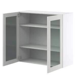 Wisteria Painted Light Gray  Assembled Wall  Cabinet with 2 Glass Doors (36 in. W x 35 in. H x 14 in. D)