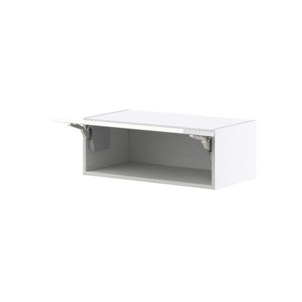 Magnolia Painted Bright White Recessed Assembled Wall Bridge Cabinet with Lift Up Door (27 in. W X 10 in. H X 14 in. D)