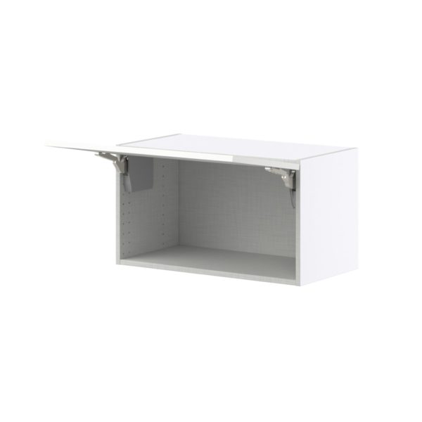 Magnolia Painted Bright White Recessed Assembled Wall Bridge Cabinet with Lift Up Door (27 in. W X 15 in. H X 14 in. D)