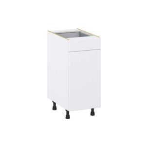 Lily Bright White  Slab Assembled Base Cabinet With a Pull Out (15 in. W x 34.5 in. H x 24 in. D)