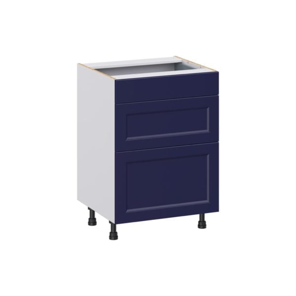 Camellia Painted Midnight Blue Recessed Assembled 24 in. W x 34.5 in. H x 21 in. D Vanity Drawer Base Cabinet with 3 Drawers