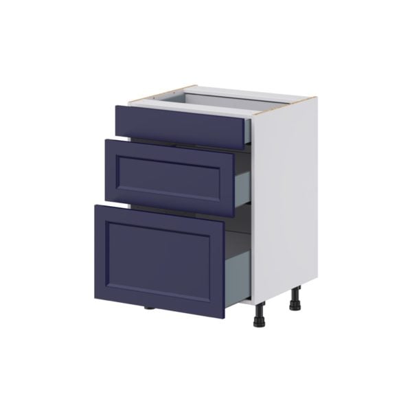 Camellia Painted Midnight Blue Recessed Assembled 24 in. W x 34.5 in. H x 21 in. D Vanity Drawer Base Cabinet with 3 Drawers