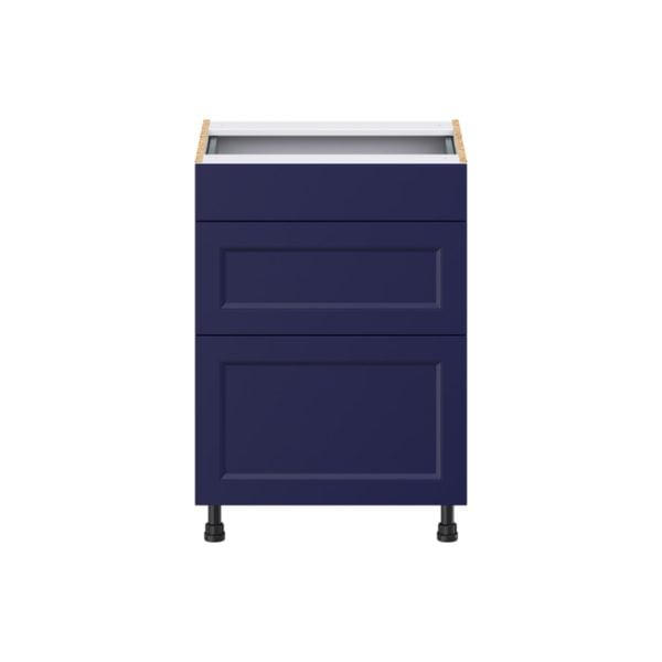 Camellia Painted Midnight Blue Recessed Assembled 24 in. W x 34.5 in. H x 21 in. D Vanity Drawer Base Cabinet with 3 Drawers