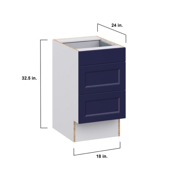 Camellia Painted Midnight Blue Recessed Assembled 18 in. W x 32.5 in. H x24 in. D ADA Drawer Base Cabinet with 3 Drawers