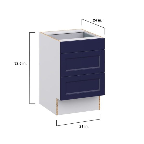 Camellia Painted Midnight Blue Recessed Assembled 21 in. W x 32.5 in. H x 24 in. D ADA Drawer Base Cabinet with 3 Drawers