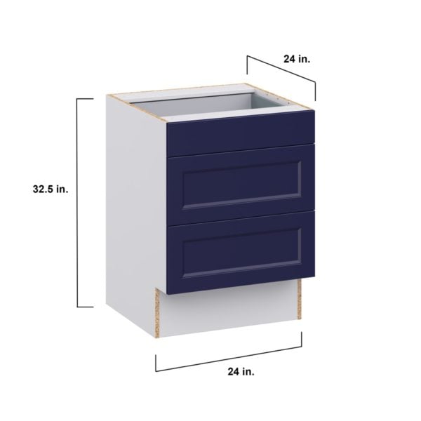 Camellia Painted Midnight Blue Recessed Assembled 24 in. W x 32.5 in. H x 24 in. D ADA Drawer Base Cabinet with 3 Drawers