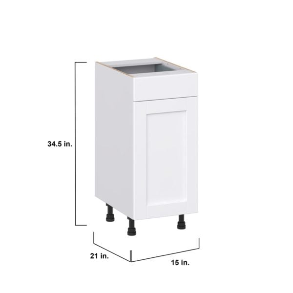 Dahlia Bright White Shaker Assembled 15 in. W x 34.5 in. H x 21 in. D Vanity Base Cabinet with 1 Drawer