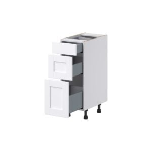 Dahlia Bright White Shaker Assembled 12 in. W x 34.5 in. H x 21 in. D Vanity Drawer Base Cabinet with 3 Drawers