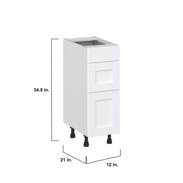 Dahlia Bright White Shaker Assembled 12 in. W x 34.5 in. H x 21 in. D Vanity Drawer Base Cabinet with 3 Drawers