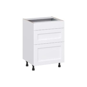 Dahlia Bright White Shaker Assembled 24 in. W x 34.5 in. H x 21 in. D Vanity Drawer Base Cabinet with 3 Drawers