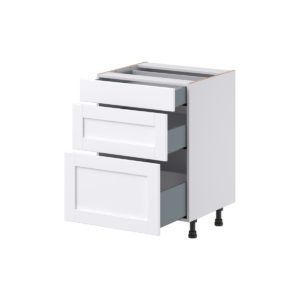 Dahlia Bright White Shaker Assembled 24 in. W x 34.5 in. H x 21 in. D Vanity Drawer Base Cabinet with 3 Drawers