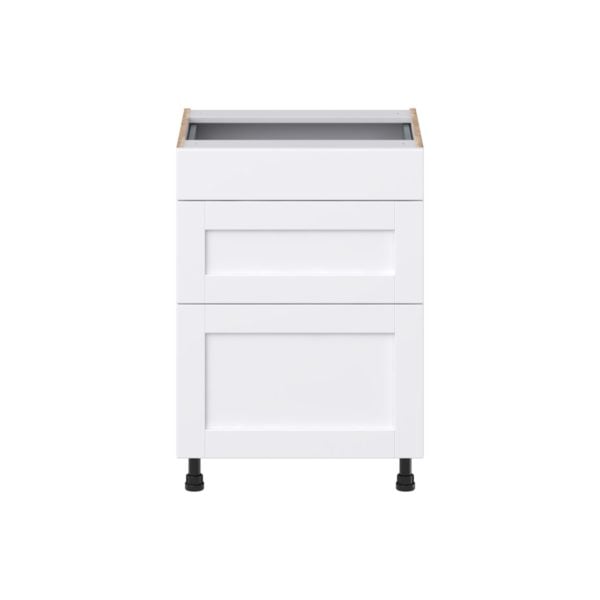 Dahlia Bright White Shaker Assembled 24 in. W x 34.5 in. H x 21 in. D Vanity Drawer Base Cabinet with 3 Drawers