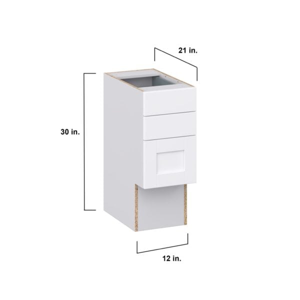 Dahlia Bright White Shaker Assembled 12 in. W x 30 in. H x 21 in. D Vanity ADA Drawer Base Cabinet with 3 Drawers