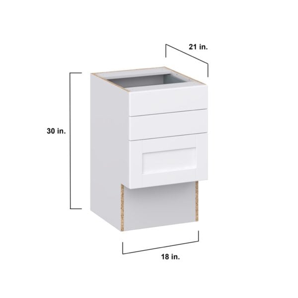 Dahlia Bright White Shaker Assembled 18 in. W x 30 in. H x 21 in. D Vanity ADA Drawer Base Cabinet with 3 Drawers