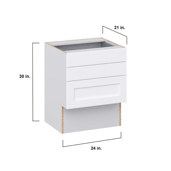 Dahlia Bright White Shaker Assembled 24 in. W x 30 in. H x 21 in. D Vanity ADA Drawer Base Cabinet with 3 Drawers