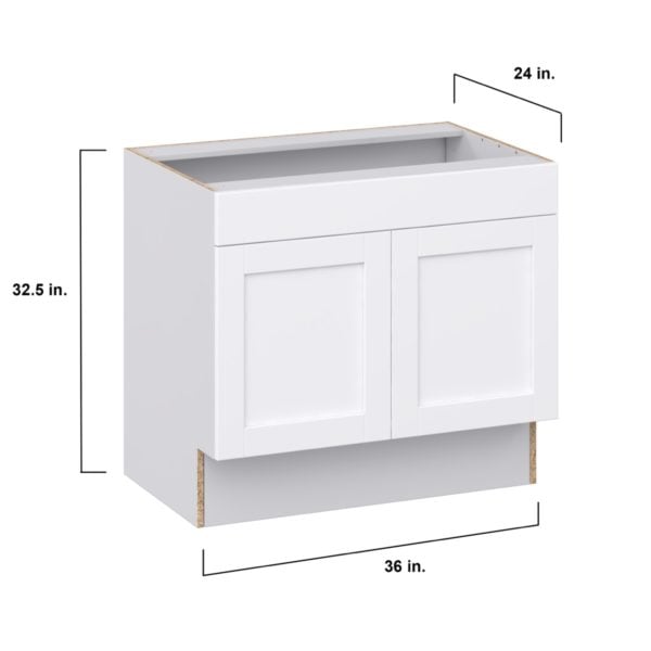 Dahlia Bright White Shaker Assembled 36 in. W x 32.5 in. H x 24 in. D ADA Sink Base With Removable Front Cabinet